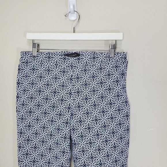 TALBOTS Womens Pants 8 Chatham Crop Geometric‎ Scalloped High Rise Navy Nautical - Picture 6 of 10
